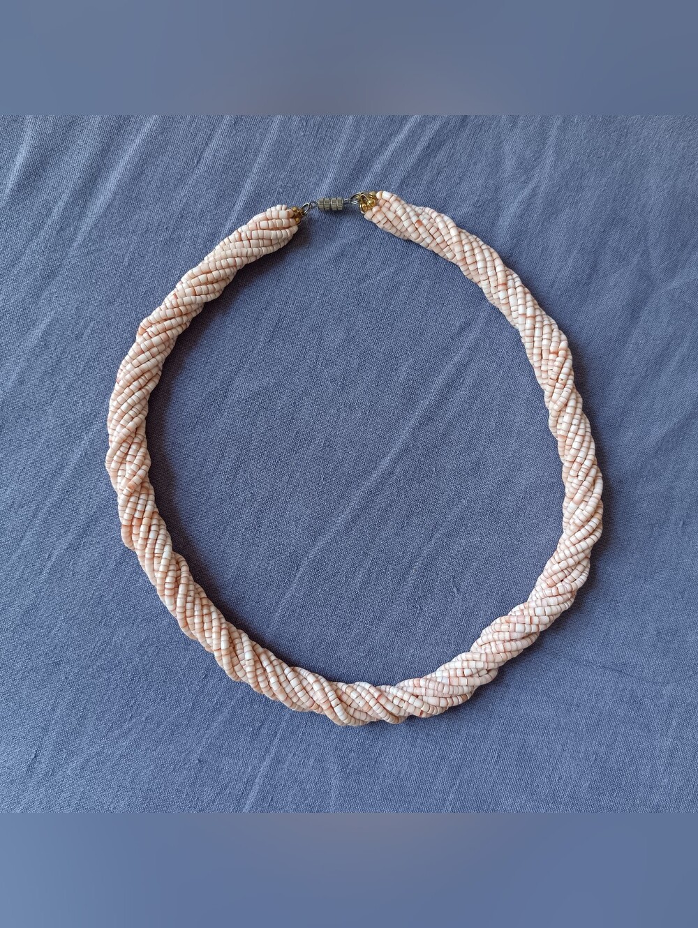 Vintage Pink Shell Heishi Multi Strand Torsade Necklace Coastal Resort